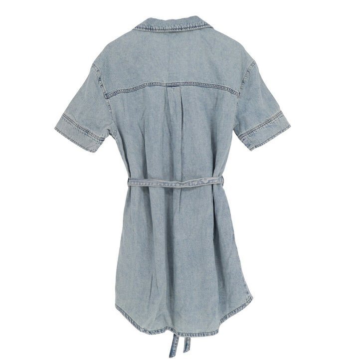 DKNY Jeans Womens Light Wash Denim Short Sleeve Belted Shirt Dress Large