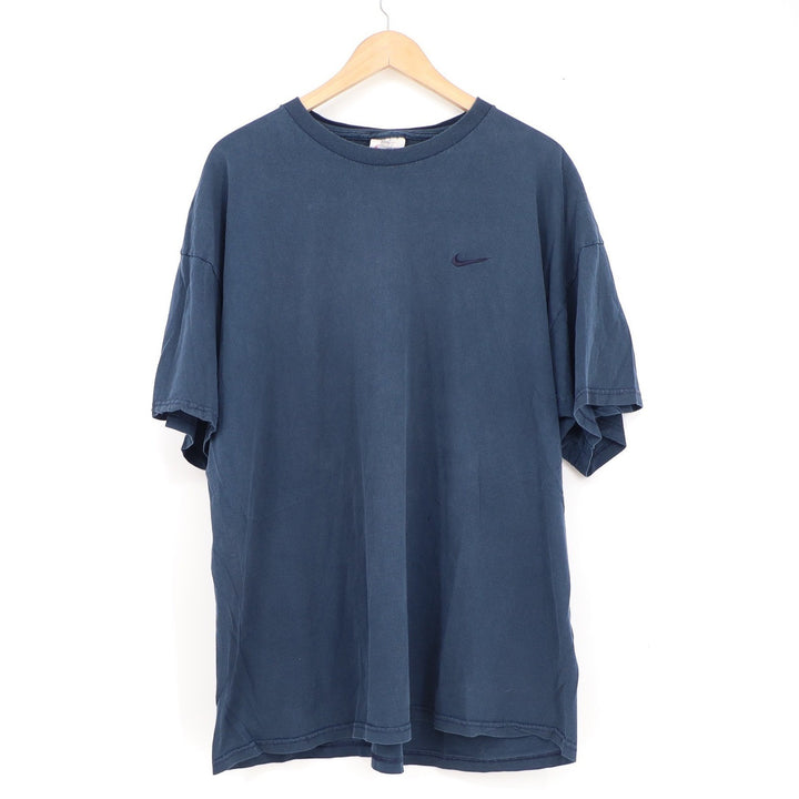Nike Vintage Embroidered Swoosh T-Shirt Navy Blue XXL 100% Cotton 90s