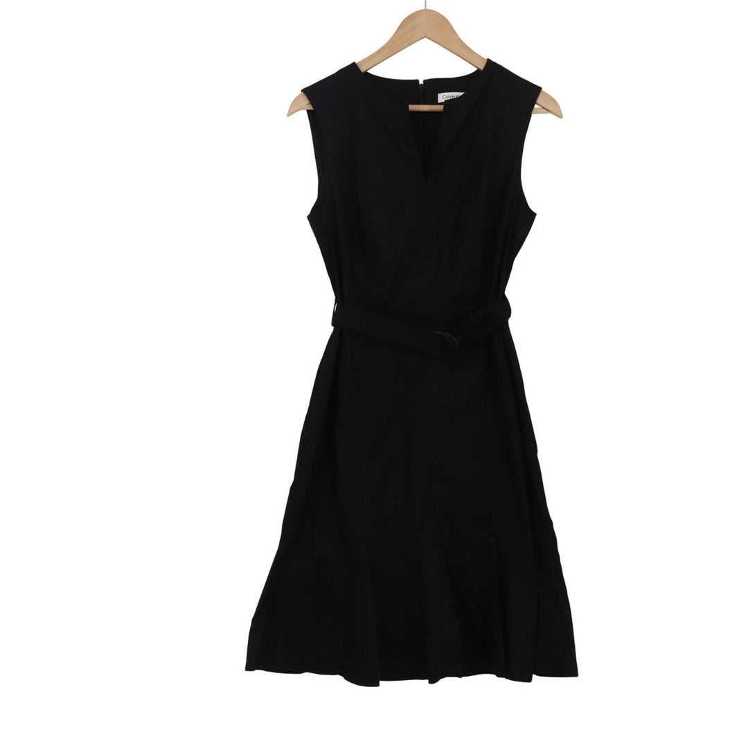 Calvin Klein Womens Black Sleeveless Belted Fit & Flare Dress Size 4