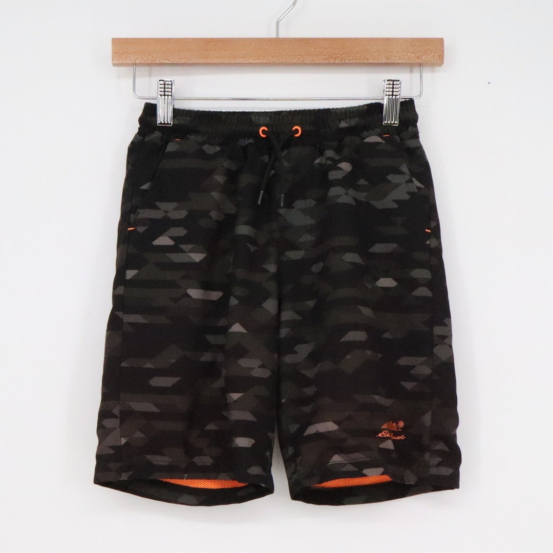Eddie Bauer Boys Camo Athletic Shorts Black Gray Orange Size S 7/8