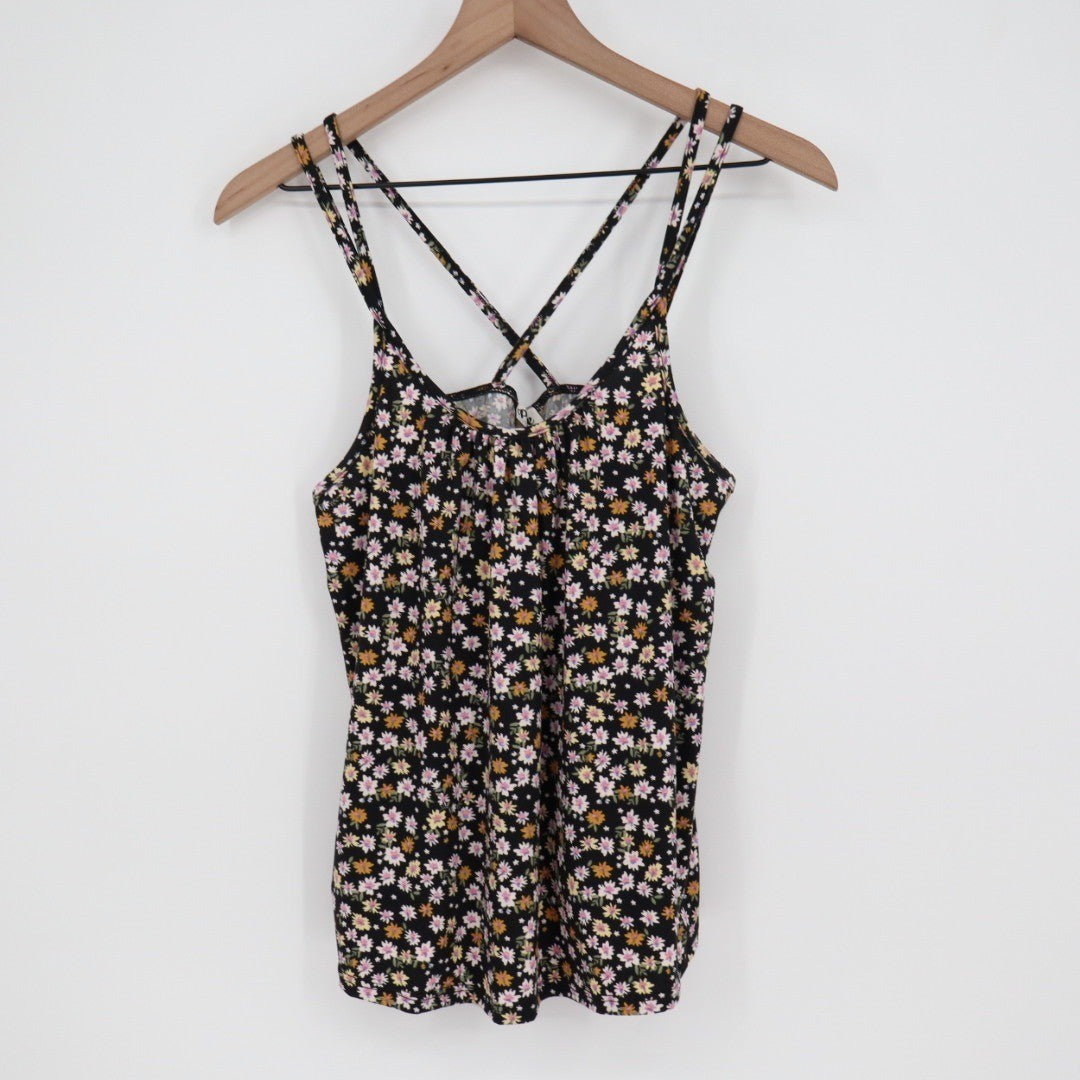 The Pulse Boutique Floral Tank Top Black Pink Yellow Cami Strappy Medium