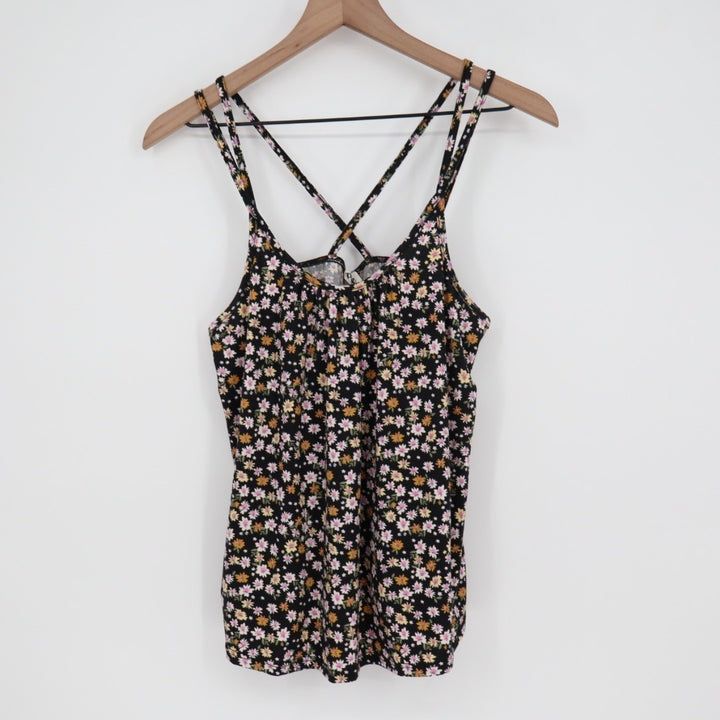 The Pulse Boutique Floral Tank Top Black Pink Yellow Cami Strappy Medium