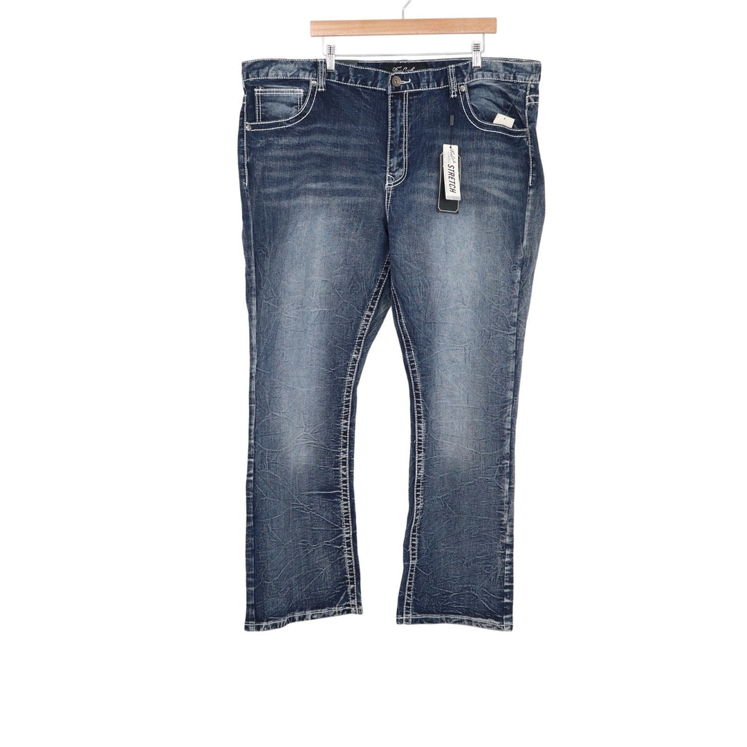 True Luck Mens Classic Stretch Bootcut Jeans Dark Blast 44x32 NEW