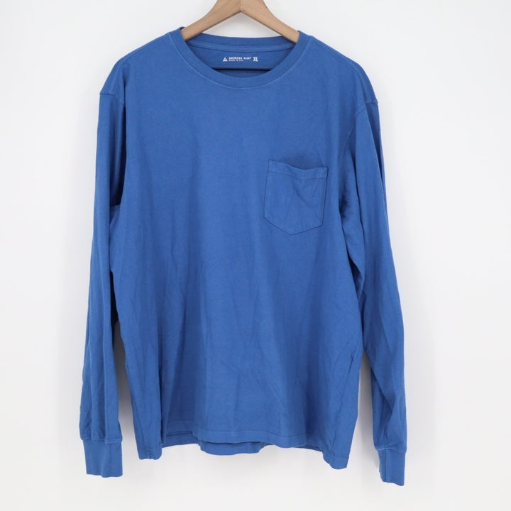 American Giant T-Shirt Mens XL Blue Cotton Front Pocket Long Sleeve Crew Neck