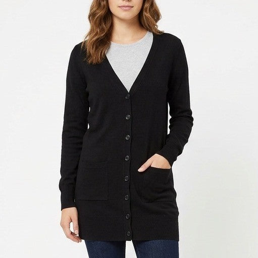 Mossimo Cardigan Sweater Womens Medium Black Knit Pima Cotton Warm Button Front