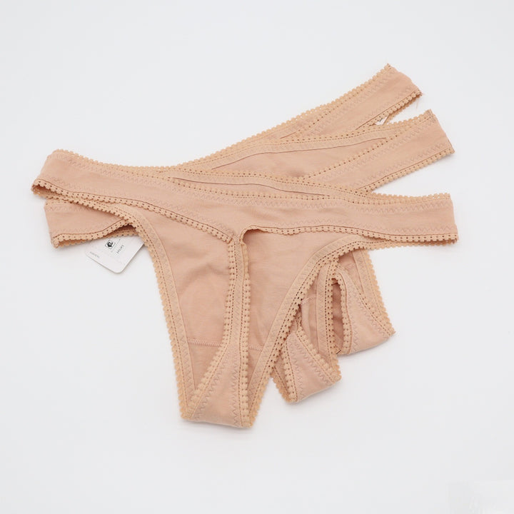 On Gossamer Cabana Cotton Thong Champagne Nude Picot Trim Low Rise M/L