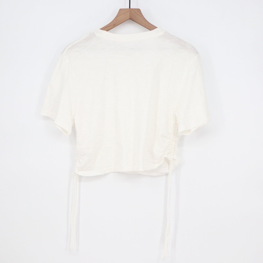 Universal Thread Womens Cream Cotton Slub Side Cinch Cropped T-Shirt Size L