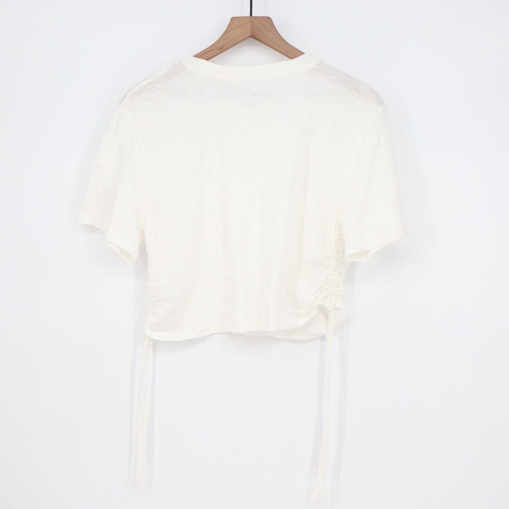 Universal Thread Womens Cream Cotton Slub Side Cinch Cropped T-Shirt Size L