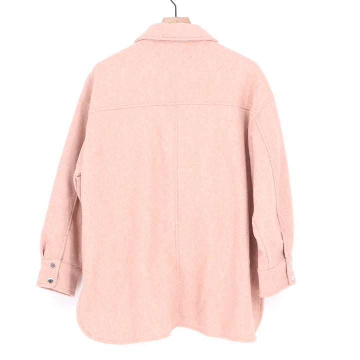 Zara Soft Over Shirt Shacket Womens M Pink Snap Button High Low Spread Collar