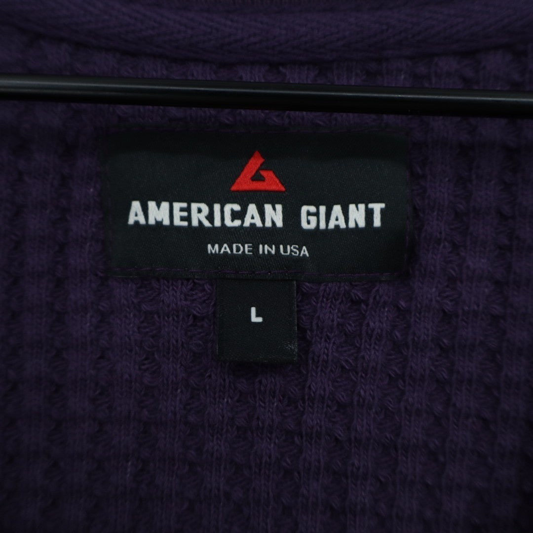 American Giant T-Shirt Mens Large Purple Waffle Knit Cotton Stretch Crew Neck