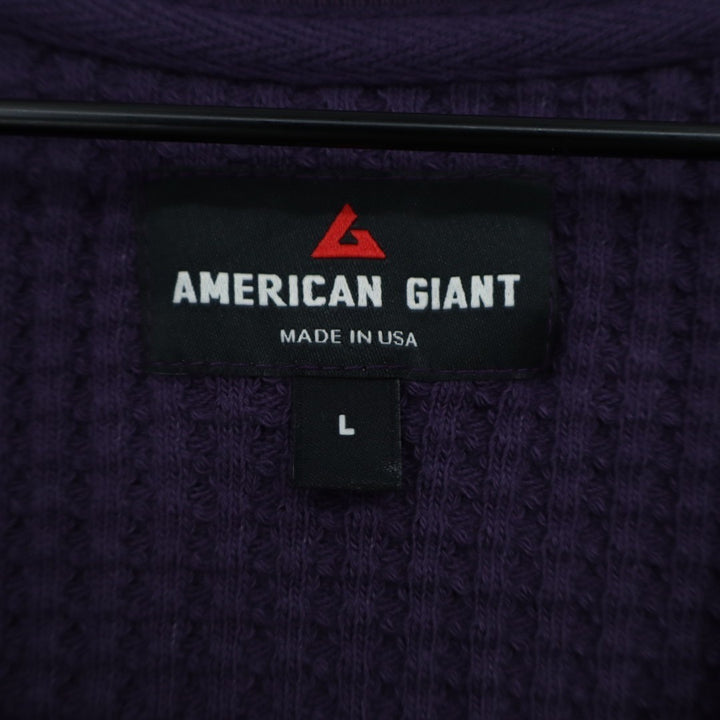 American Giant T-Shirt Mens Large Purple Waffle Knit Cotton Stretch Crew Neck