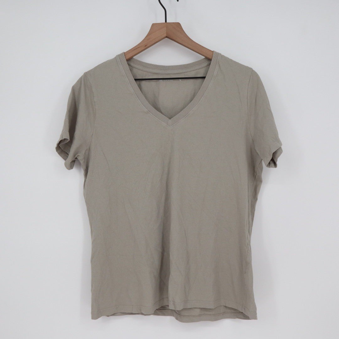 AMERICAN GIANTS V Neck T Shirt Taupe Basic Casual Cotton Made in USA Size L