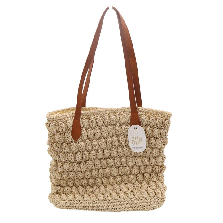 8OR 8 Other Reason Womens Handbag Beige Straw Crochet Double Handle Tote Bag