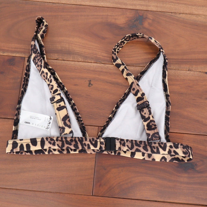 ASOS Design Leopard Print Deep Triangle Bikini Top Swimwear Size UK 10 US 6