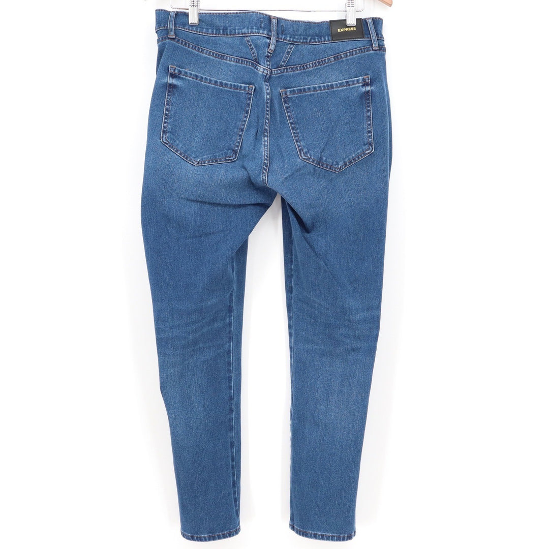 Express Womens 12R Skinny Mid Rise Jeans Front Seam Split Hem Blue Medium Wash