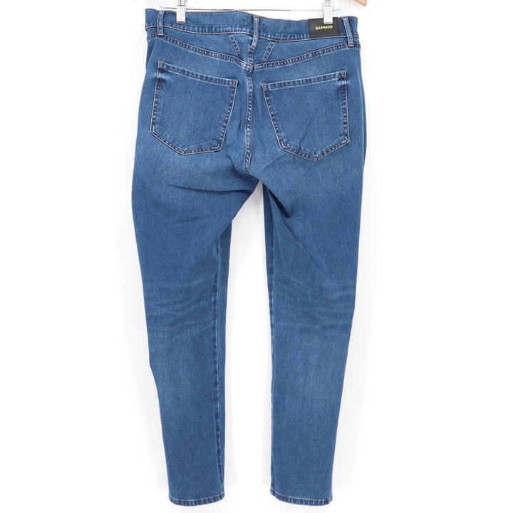 Express Womens 12R Skinny Mid Rise Jeans Front Seam Split Hem Blue Medium Wash