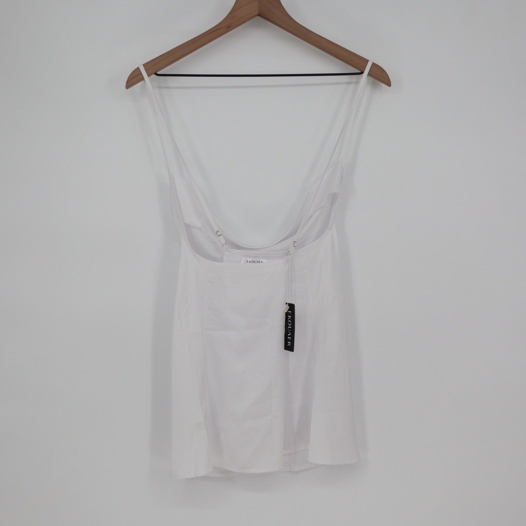 EKOUAER White Cowl Neck Camisole Tank Top Sheer Back Mesh Size M