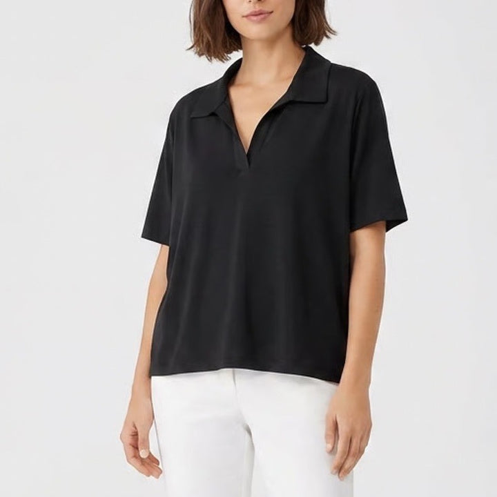 CALIA Womens Black V-Neck Short Sleeve Polo Shirt XXL Stretch Athletic Top 9663