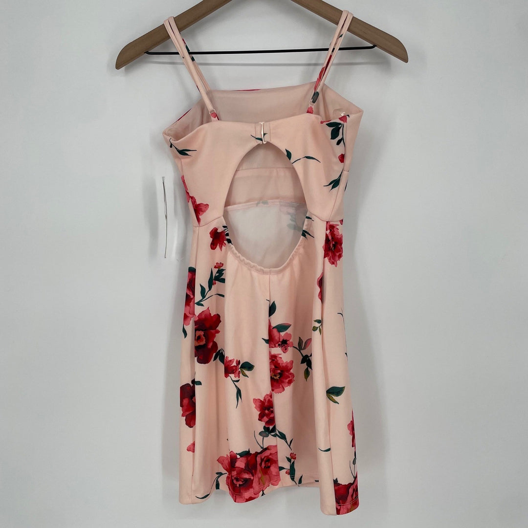 Sequin Hearts Floral Print Pink Square Neck Cutout Back Mini Dress Size 1