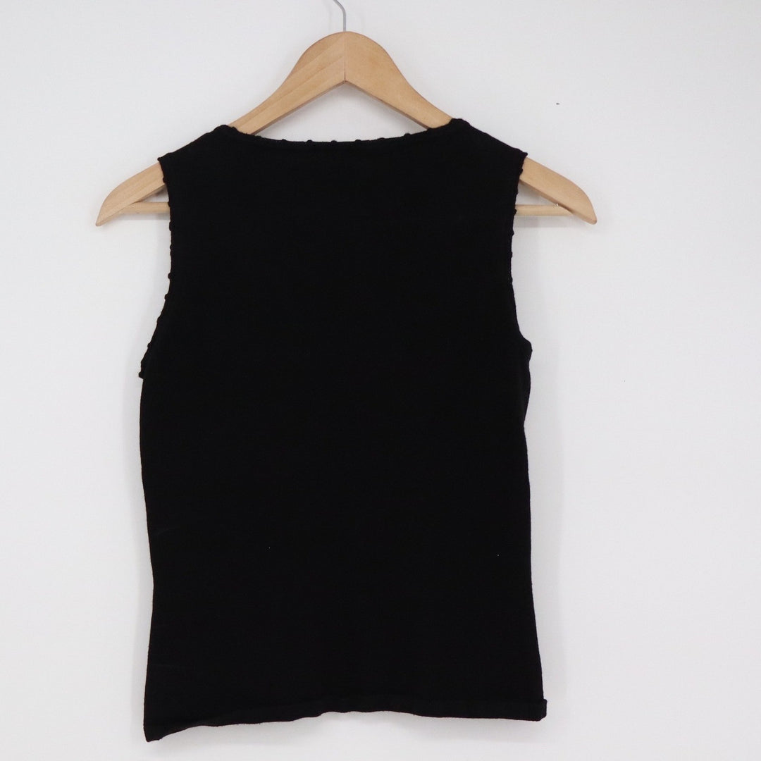Belldini Womens Black V-Neck Sleeveless Knit Top Wood Bead Accents Size S