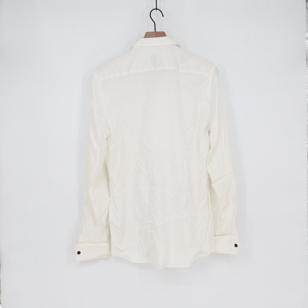 Zara Shirt Mens Large Off White Stretch Superslim Fit Long Sleeve Button Up