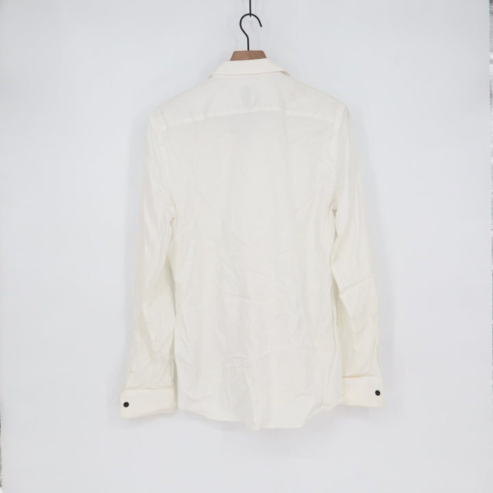 Zara Shirt Mens Large Off White Stretch Superslim Fit Long Sleeve Button Up