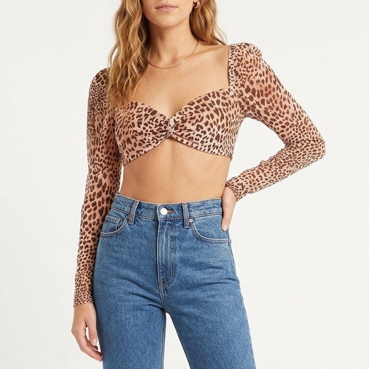 Naked Wardrobe The Statement Leopard Print Crop Top Long Sleeve Medium