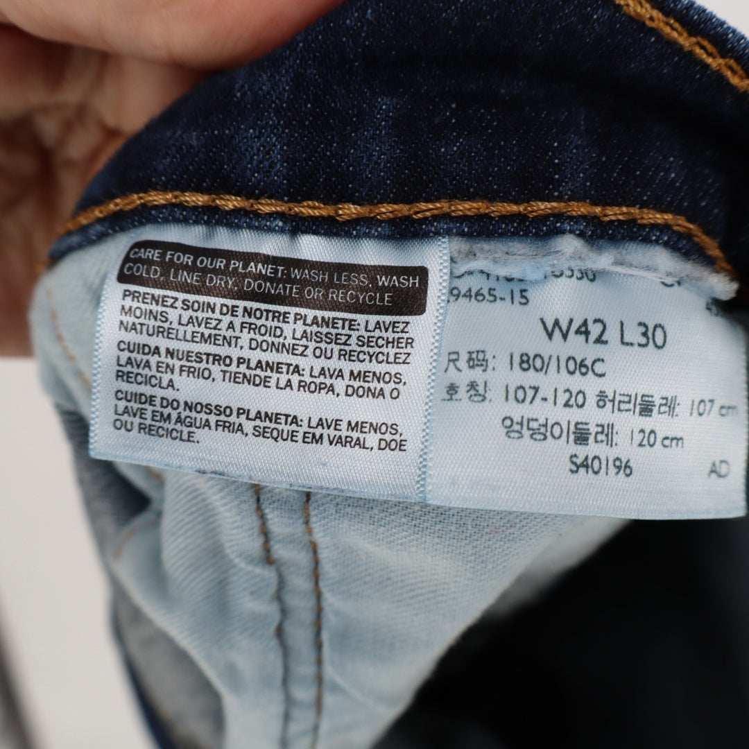 Levi's 505 Jeans Mens 42x30 Blue Whiskering Denim Preppy Dark Wash Straight Leg