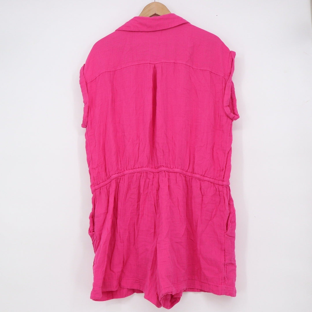 Old Navy Womens XL Pink Cotton Gauze Button Front Drawstring Romper