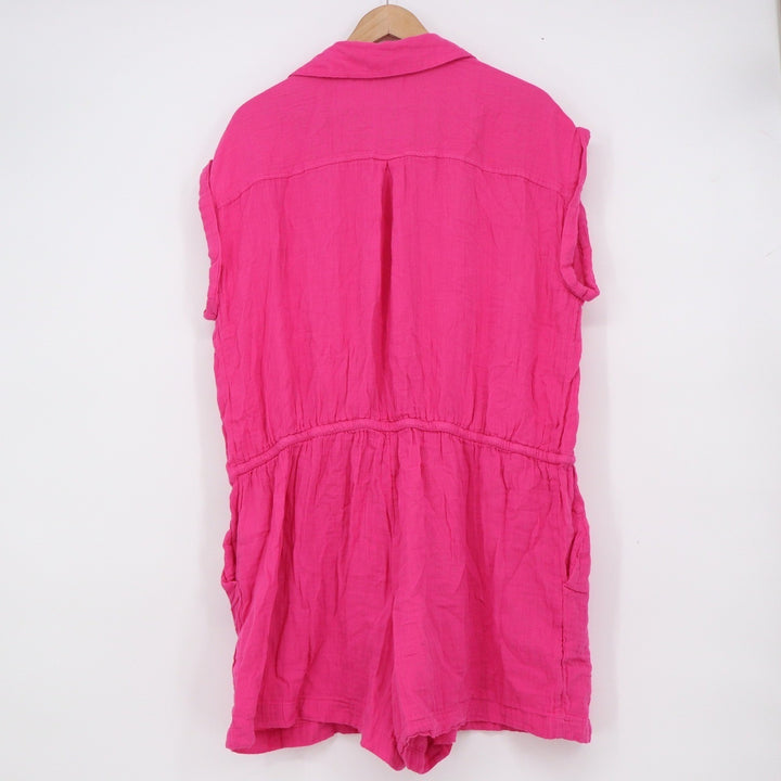 Old Navy Womens XL Pink Cotton Gauze Button Front Drawstring Romper