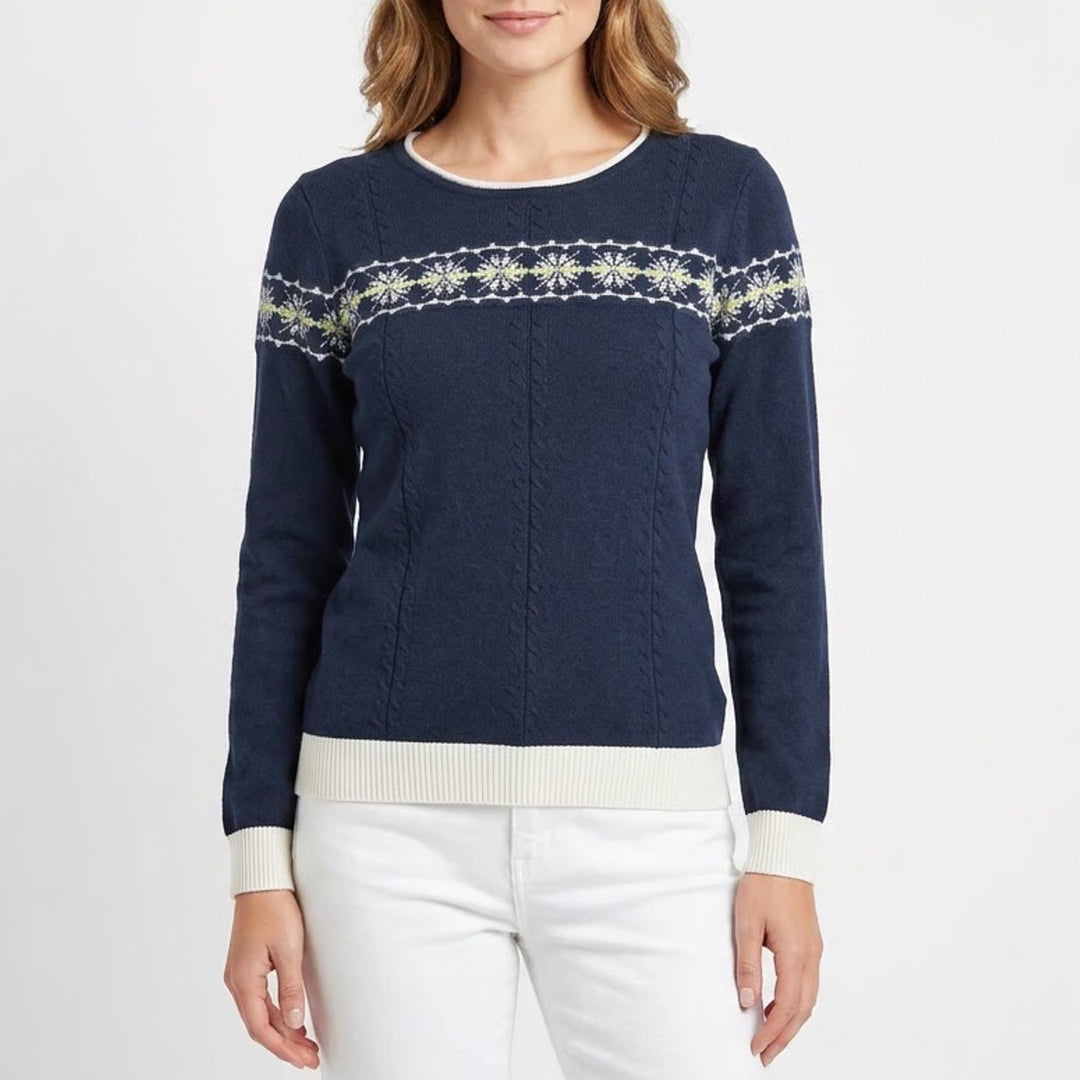 Elliza Donatein Navy Blue Cotton Fair Isle Crew Neck Sweater Mens Size M