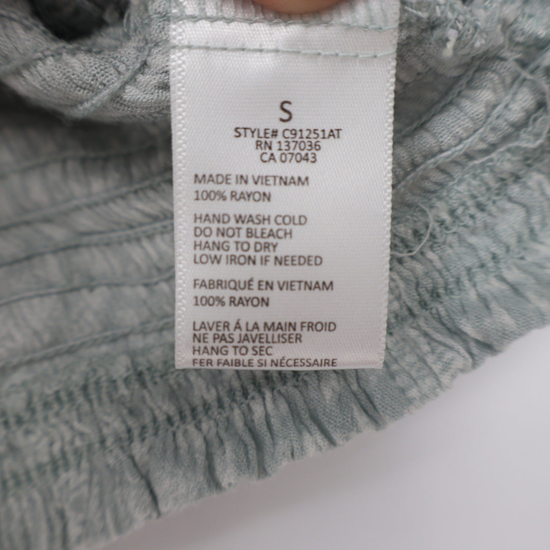 Paper Crane Womens Sage Green Smocked Ruffle Strap Crop Top Small