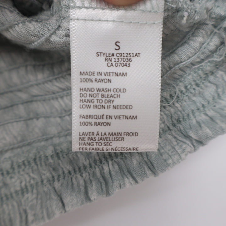 Paper Crane Womens Sage Green Smocked Ruffle Strap Crop Top Small