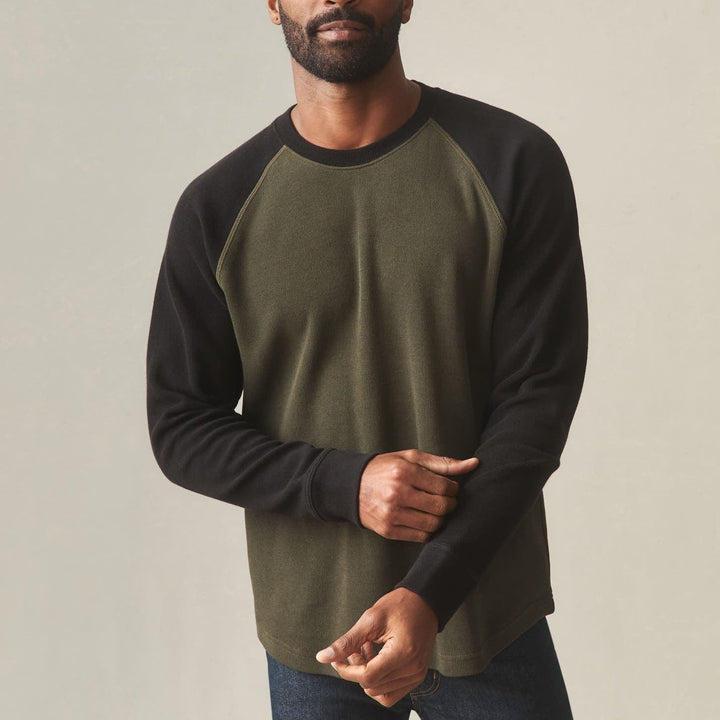 American Giant Shirt Mens Medium Olive Green Black French Rib Raglan Colorblock