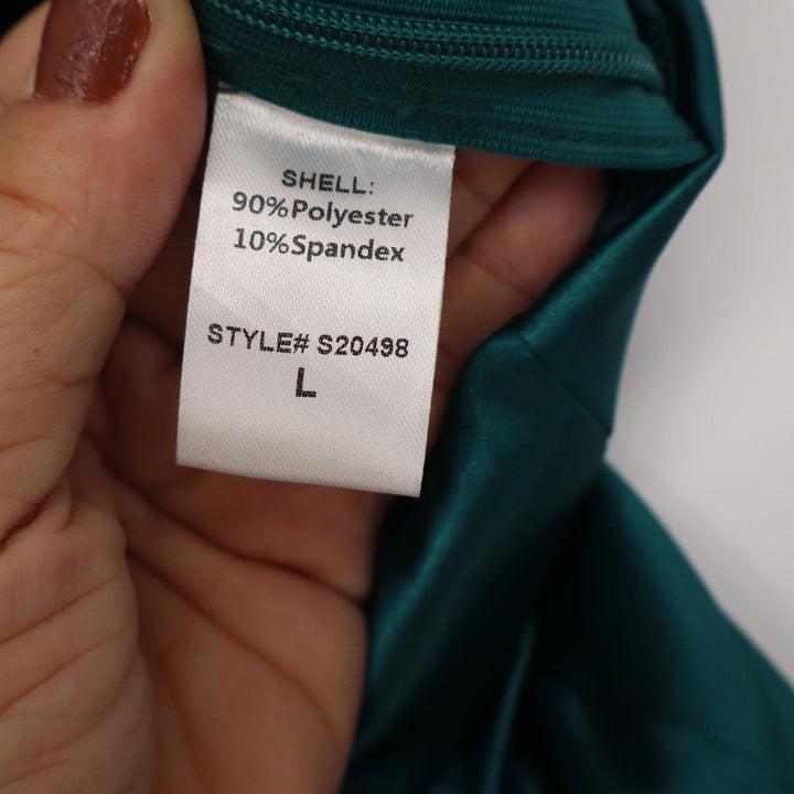Mustard Seed High Rise Satin Pant Teal Green Straight Leg Side Slit L NEW