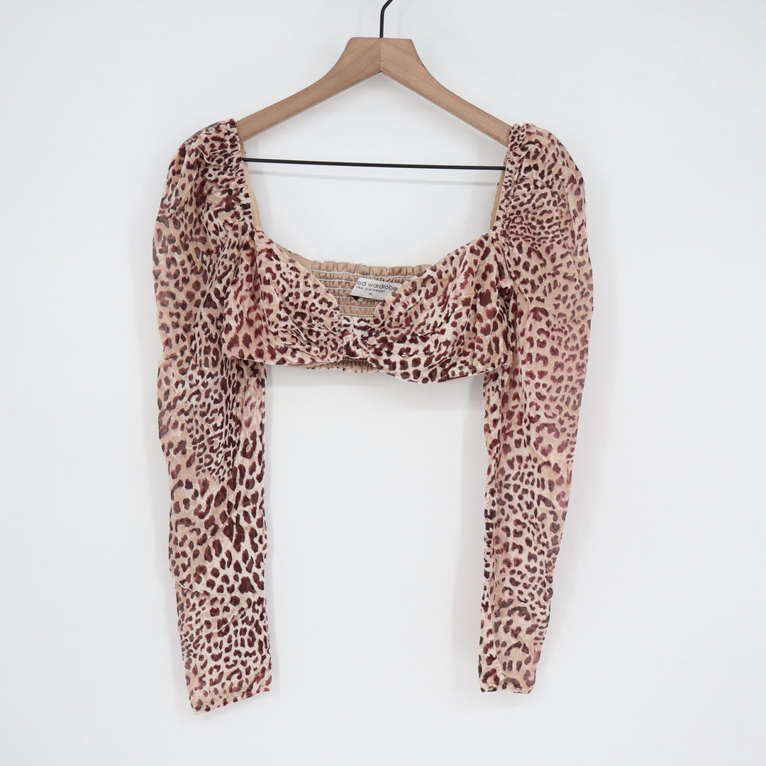 Naked Wardrobe The Statement Leopard Print Twist Front Crop Top Small