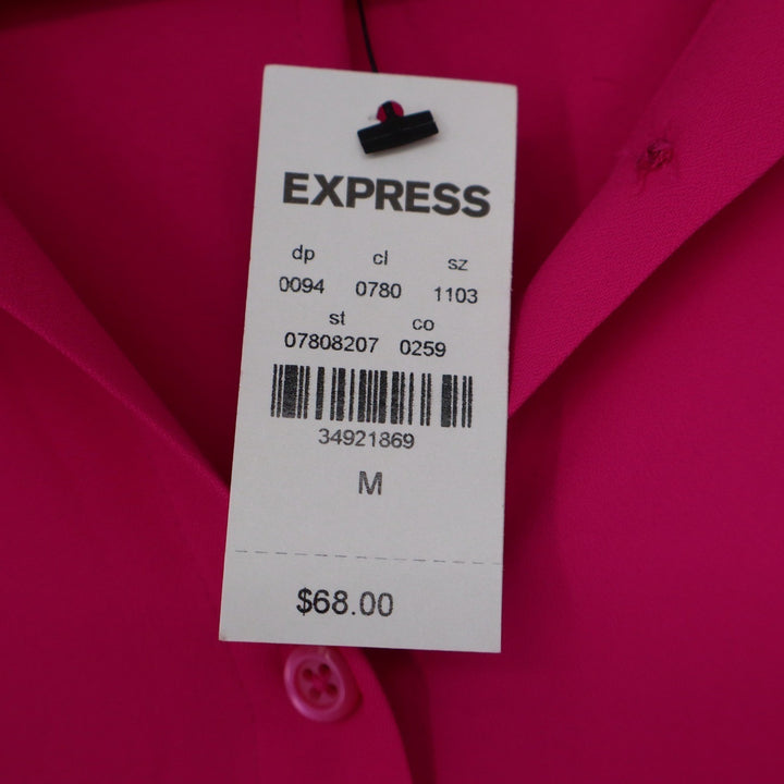 Express Portofino Shirt Dress Pink Long Sleeve Button Front Mini Dress M