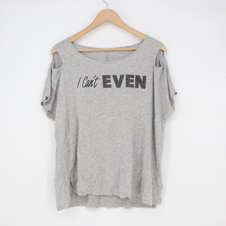 Juicy Couture Mens Gray I Can't EVEN Cold Shoulder Graphic Tee Shirt Large