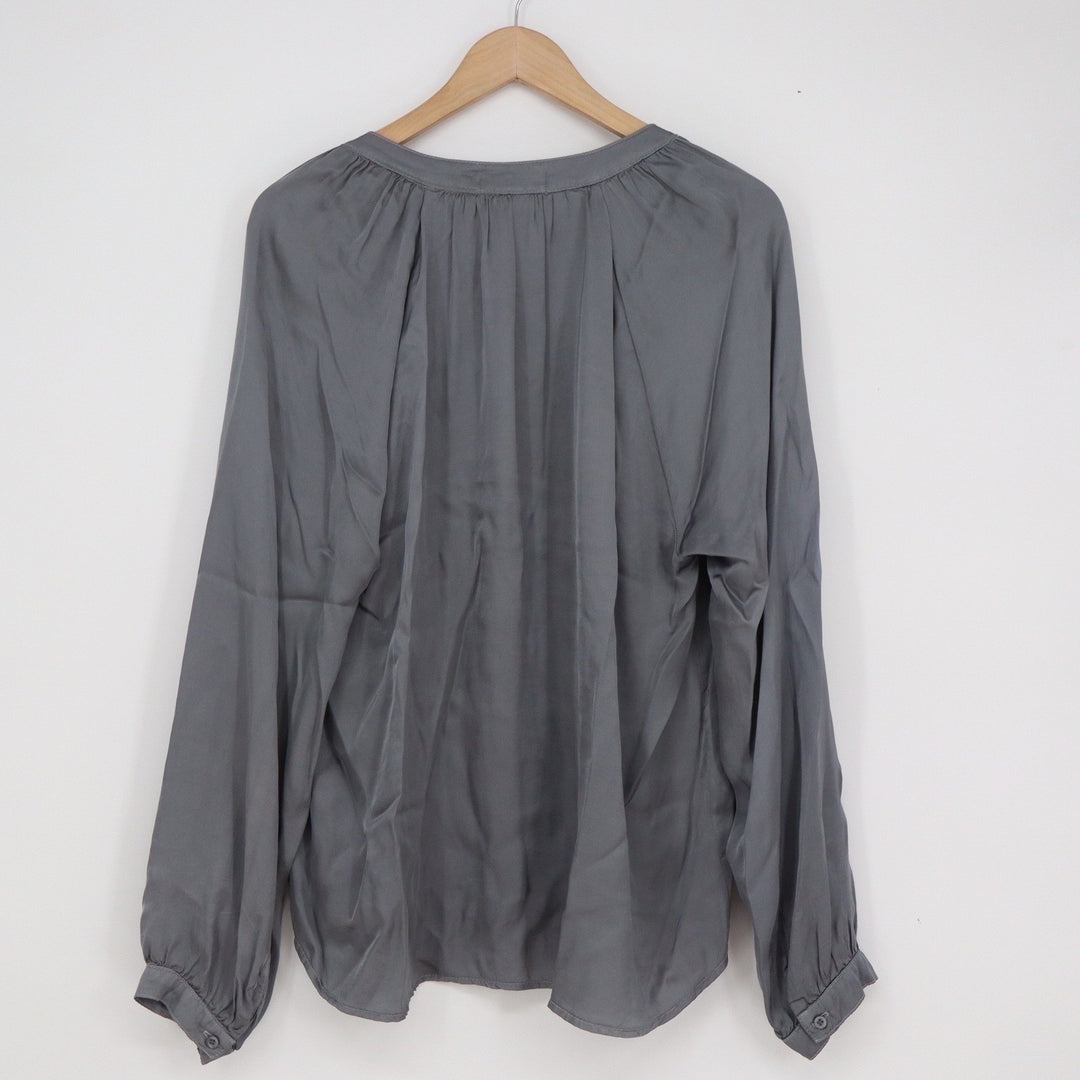 Bella Dahl Gray Split V-Neck Tie Long Sleeve Blouse Top Large