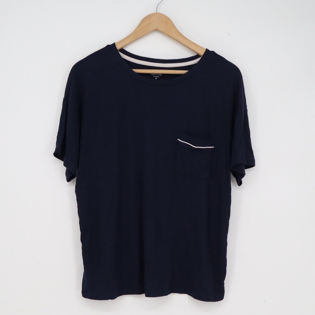 State of Day Intimates Navy Blue Ribbed Modal Spandex Sleep Shirt Pocket Medium