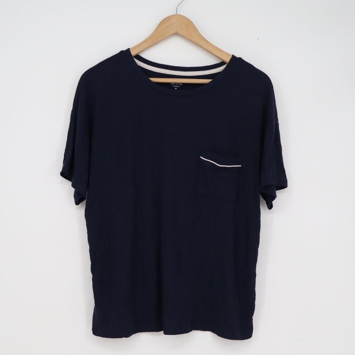 State of Day Intimates Navy Blue Ribbed Modal Spandex Sleep Shirt Pocket Medium