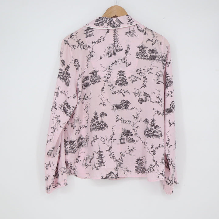 Shady Lady Pink Pagoda Toile Pajama Top Long Sleeve Sleep Shirt Size M