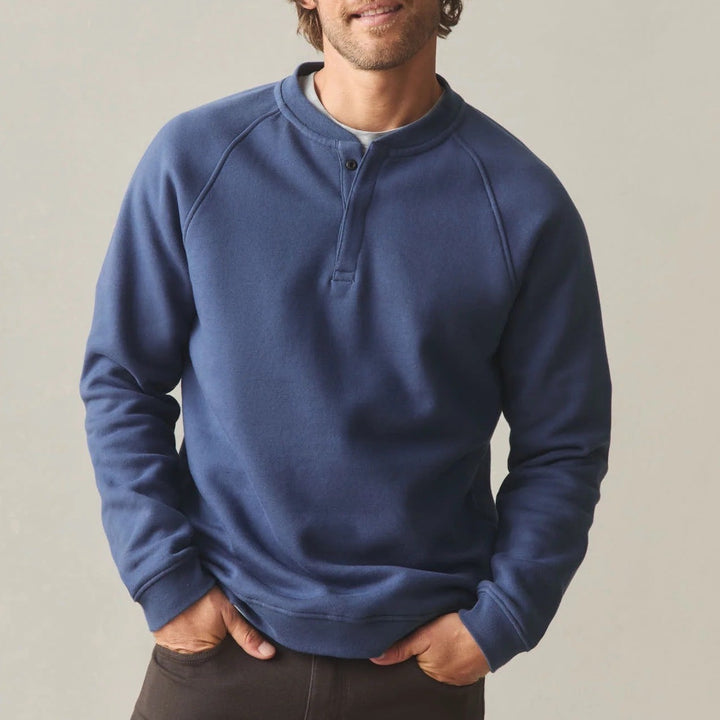 American Giant Midweight Sweatshirt Men XL Blue Cotton Raglan Sleeve Snap Henley