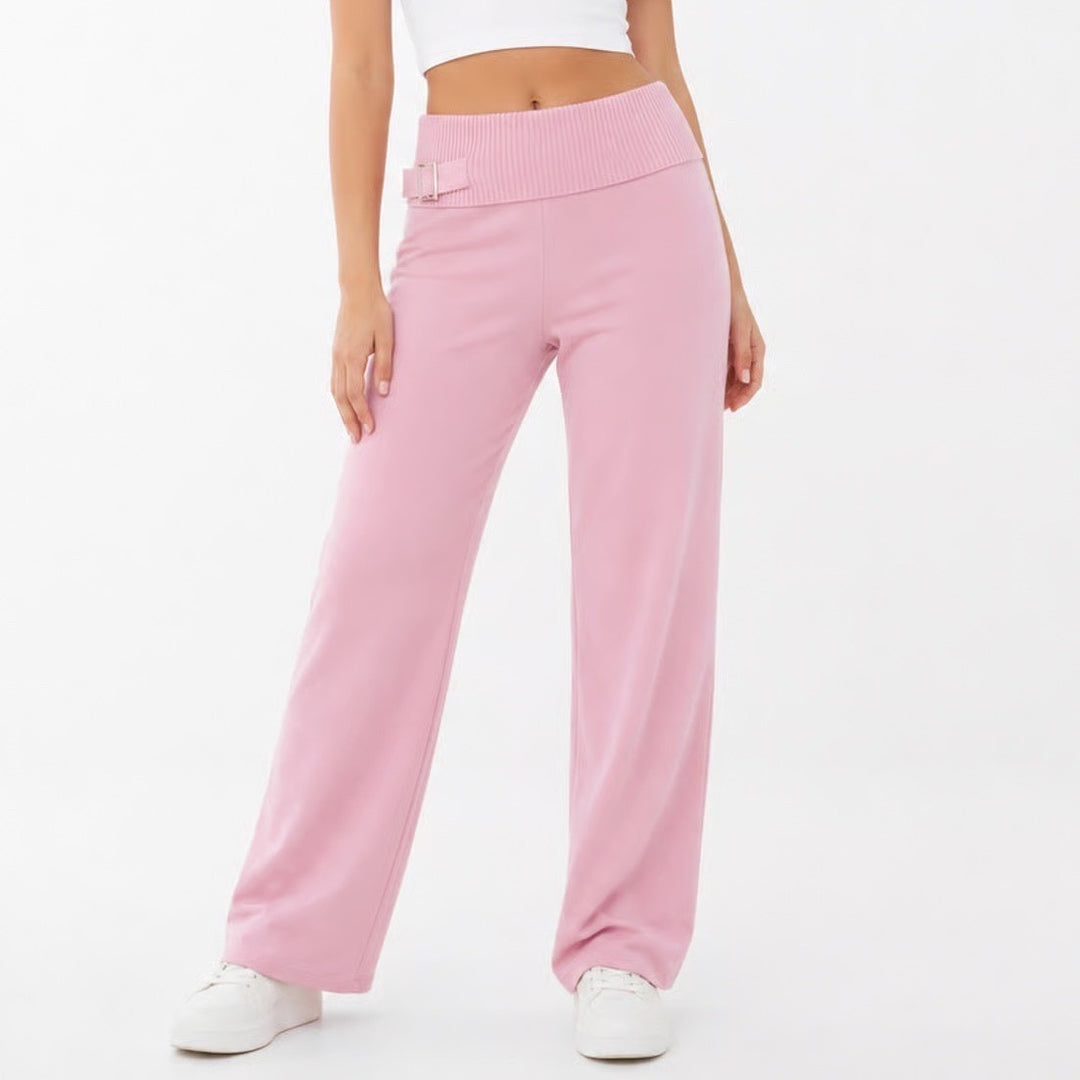 Pink Knit Lounge Pants Ribbed Buckle Waist Straight Leg Y2K Coquette Small