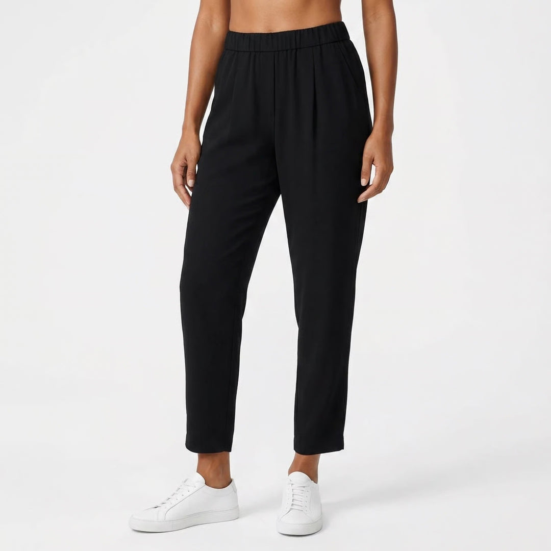 Eileen Fisher Black Elastic Waist Pull On Tapered Leg Trousers Pants Medium