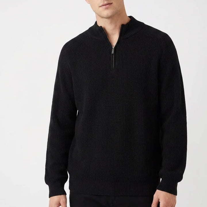 Jos. A. Bank Travel Tech Sweater Mens 2XL Black Ribbed Quarter Zip Tight Knit