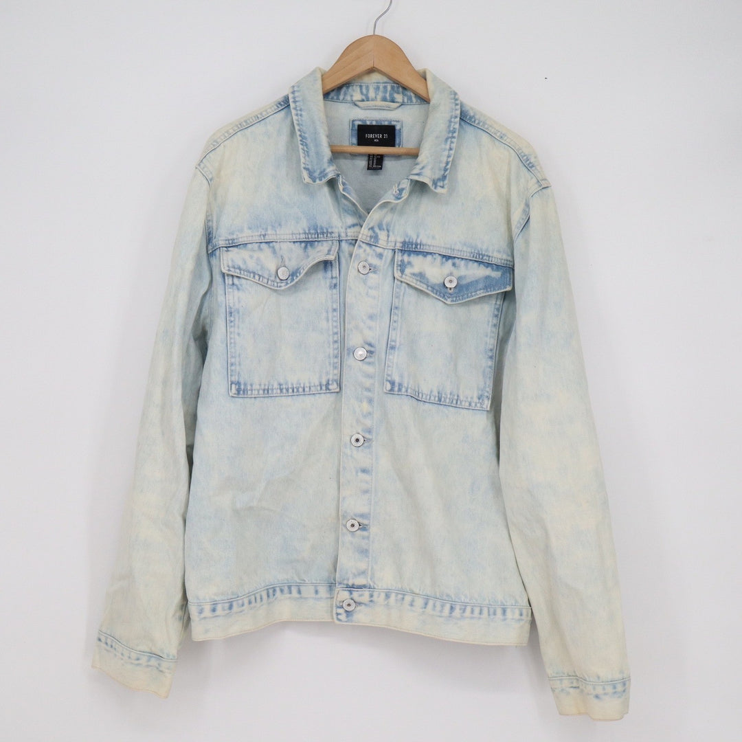 Forever 21 Men Light Wash Acid Wash Denim Trucker Jacket XL Blue Cotton