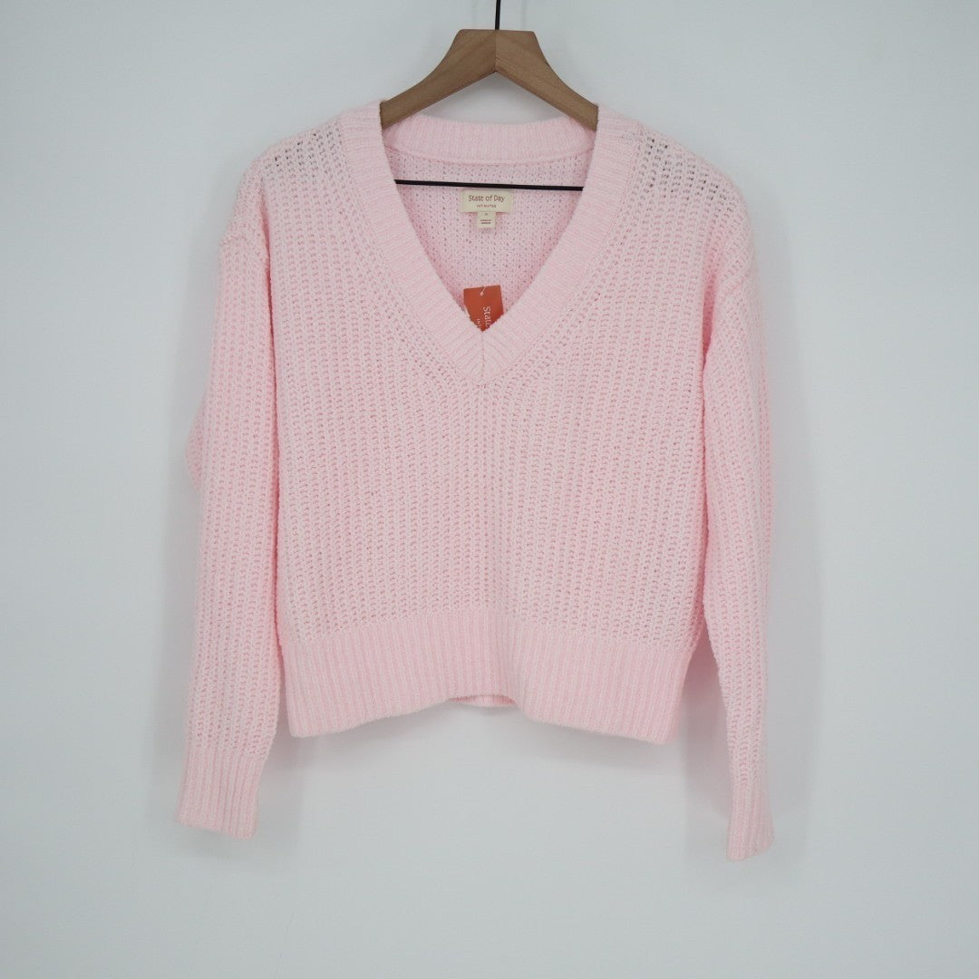 State of Day Intimates Crop Pajama Top Womens S Baby Pink Waffle Knit Sleepwear