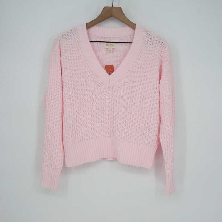 State of Day Intimates Crop Pajama Top Womens S Baby Pink Waffle Knit Sleepwear