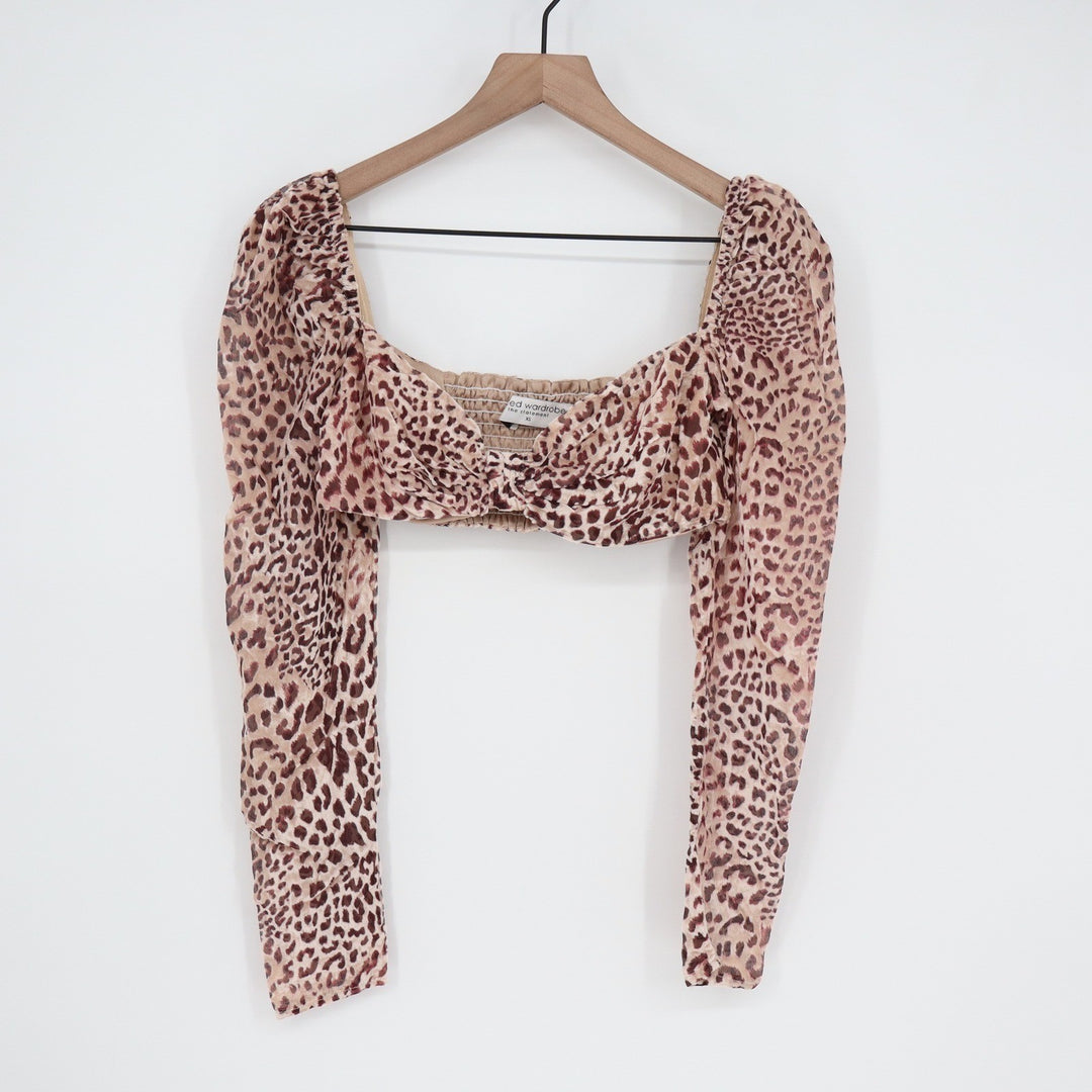 Naked Wardrobe The Statement Leopard Print Crop Top Long Sleeve Medium